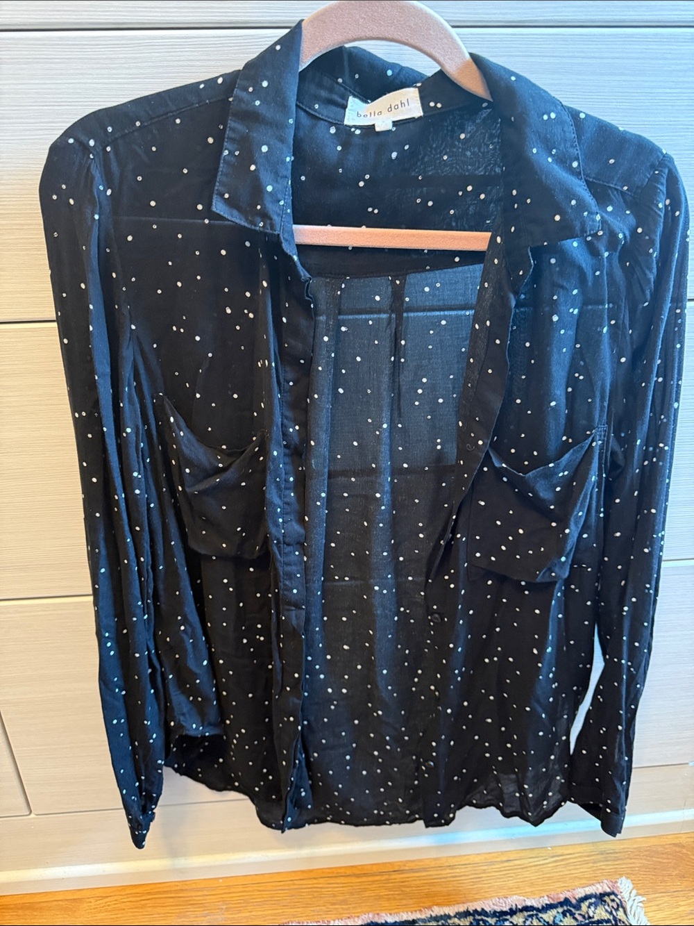 Bella Dahl Black Shirt with White Dot Print - Lightweight Button-Down